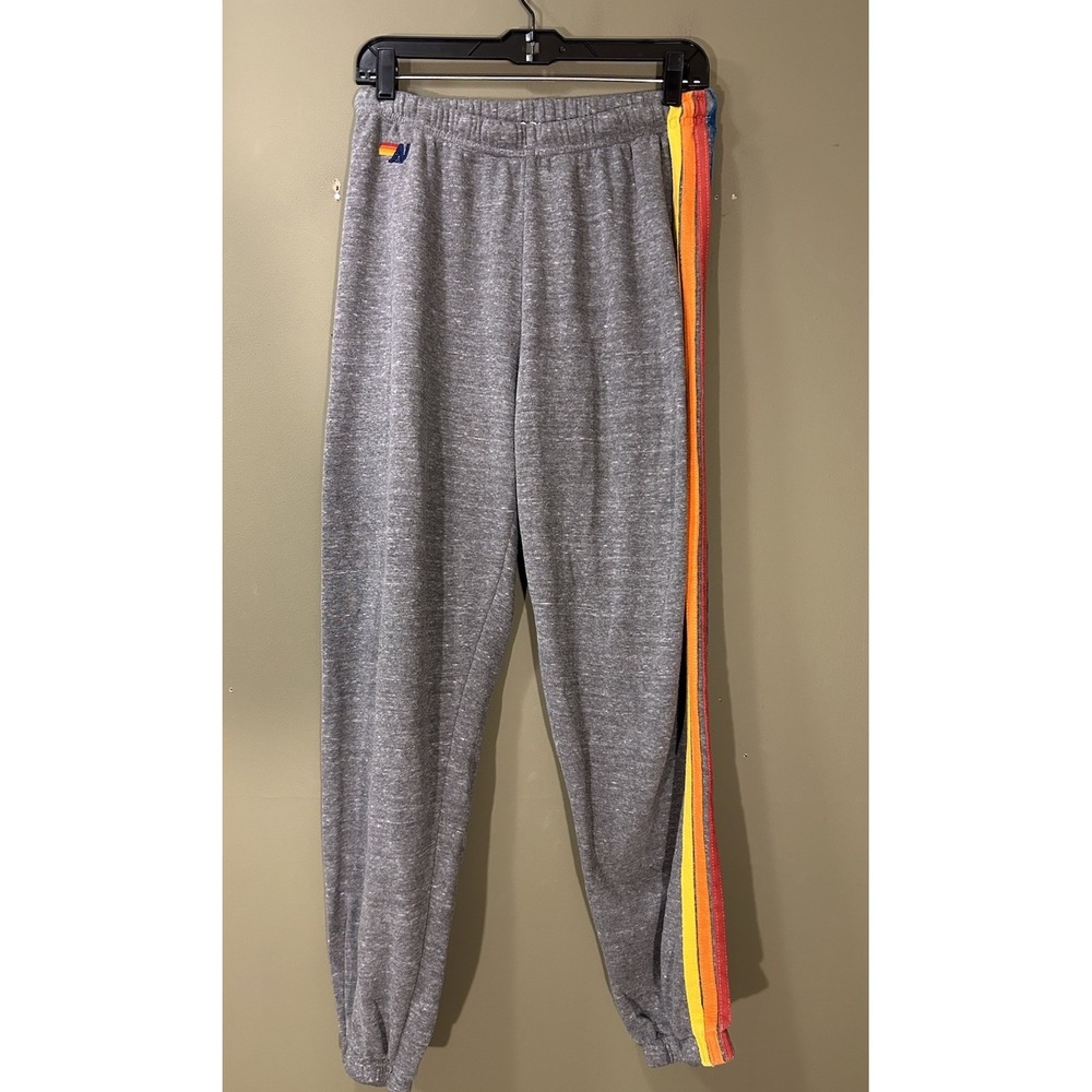 Aviator Nation 5 Stripe Heather Gray SweatpantsJogger Womens Sz XL 28x28